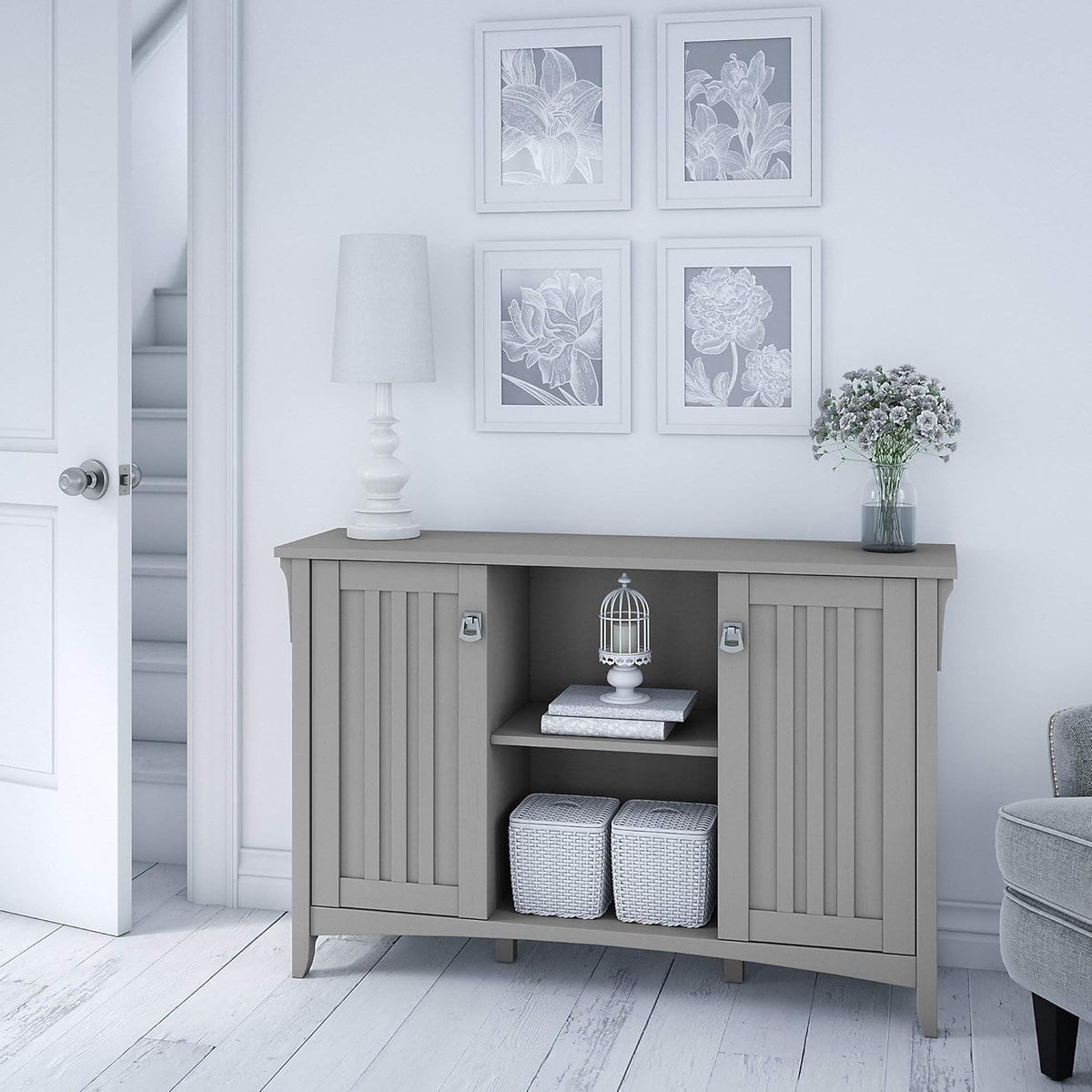 Cape Cod Gray Storage Cabinet with Doors & 6 Cube Organizer E653693