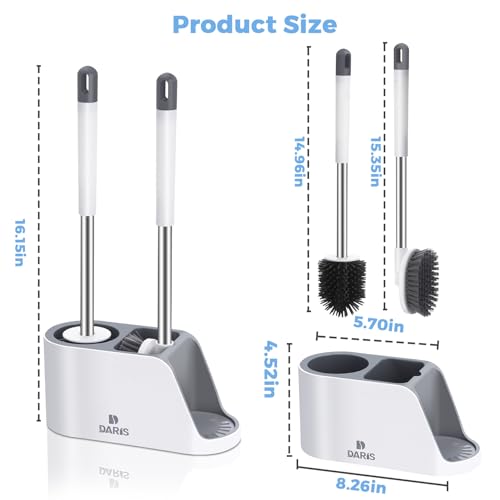 2-Way Toilet Brush with Ventilated Holder Silicone and Bristle Brushes with Aluminum Handle U4461