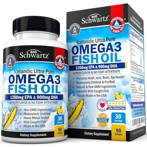 2250mg EPA DHA Omega 3 Fish Oil Supplement, Burpless Lemon Flavor, 180 Softgels M192388