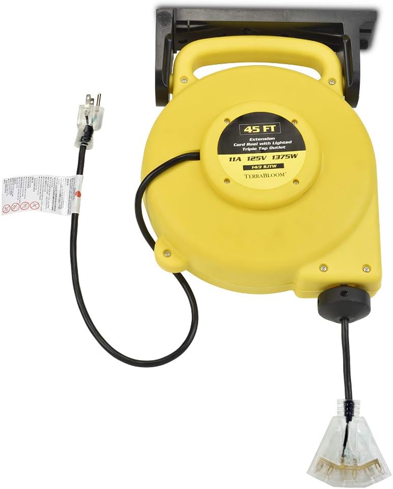 40 Ft 12/3 Retractable Extension Cord Reel with 3 Outlets E137619