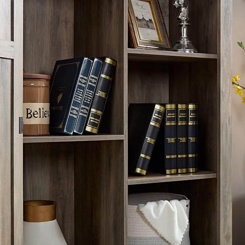 Tall Storage Cabinet Bookcase with Sliding Barn Door and Adjustable Shelf P10875