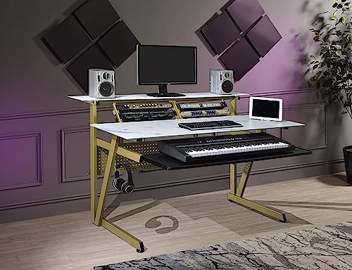 Black Tempered Glass Music Studio Workstation with 2 x 4U Rack F56434