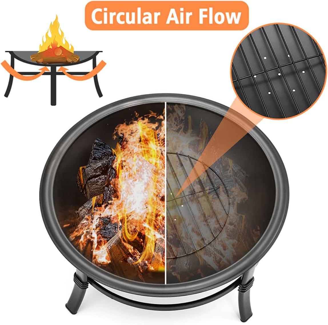 26 inch Wood Burning Fire Pit Bowl with Spark Screen Z6224