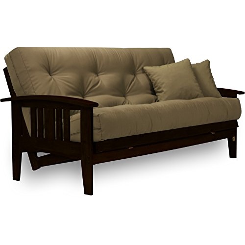 Large Queen Size Espresso Finish Wood Futon Frame with Mattress X58490