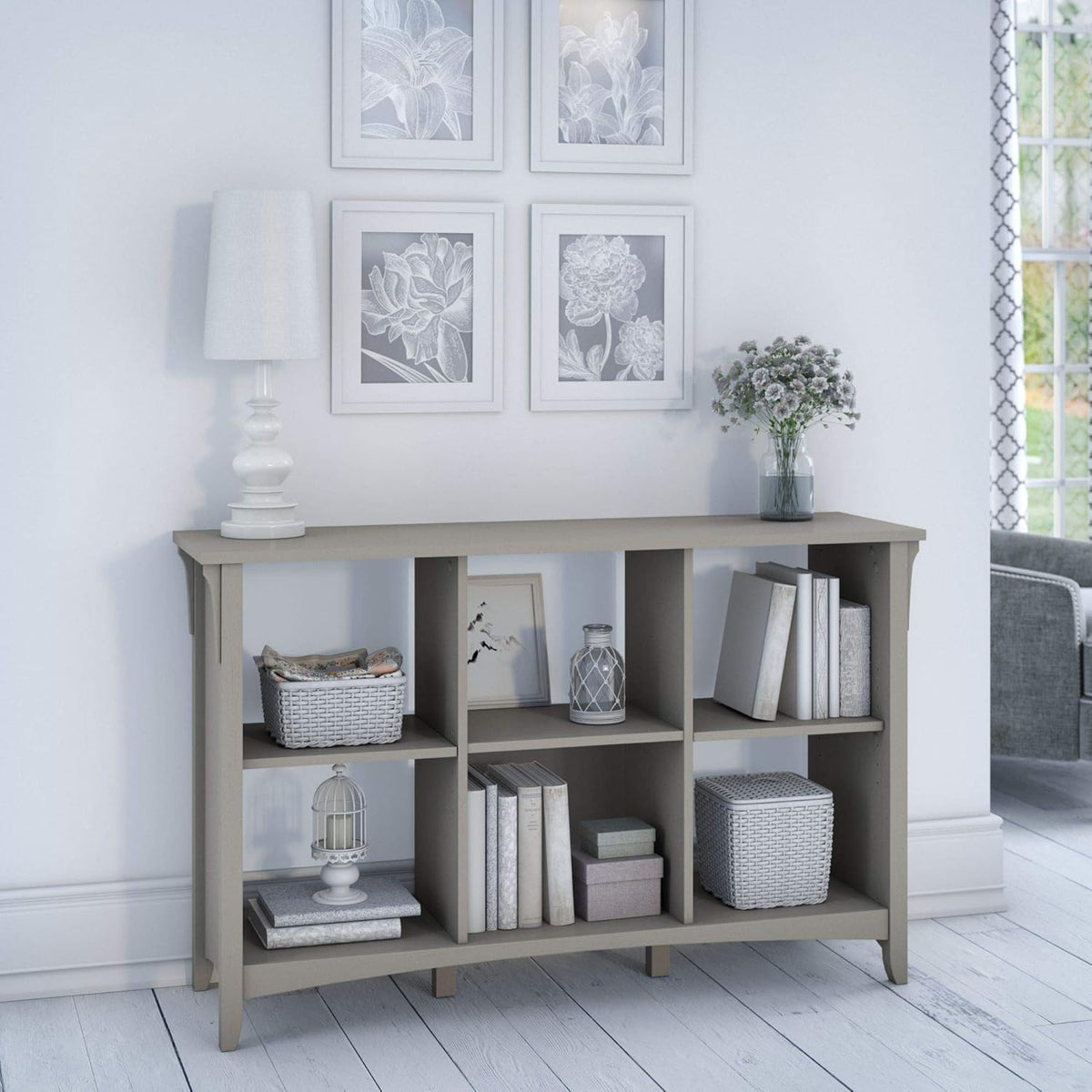 Cape Cod Gray Storage Cabinet with Doors & 6 Cube Organizer E653693