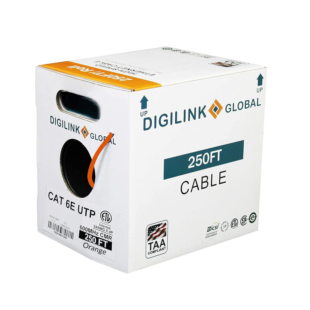 Cat6e Riser 1000ft UTP 24AWG Solid Bare Copper Blue Ethernet Cable K8595