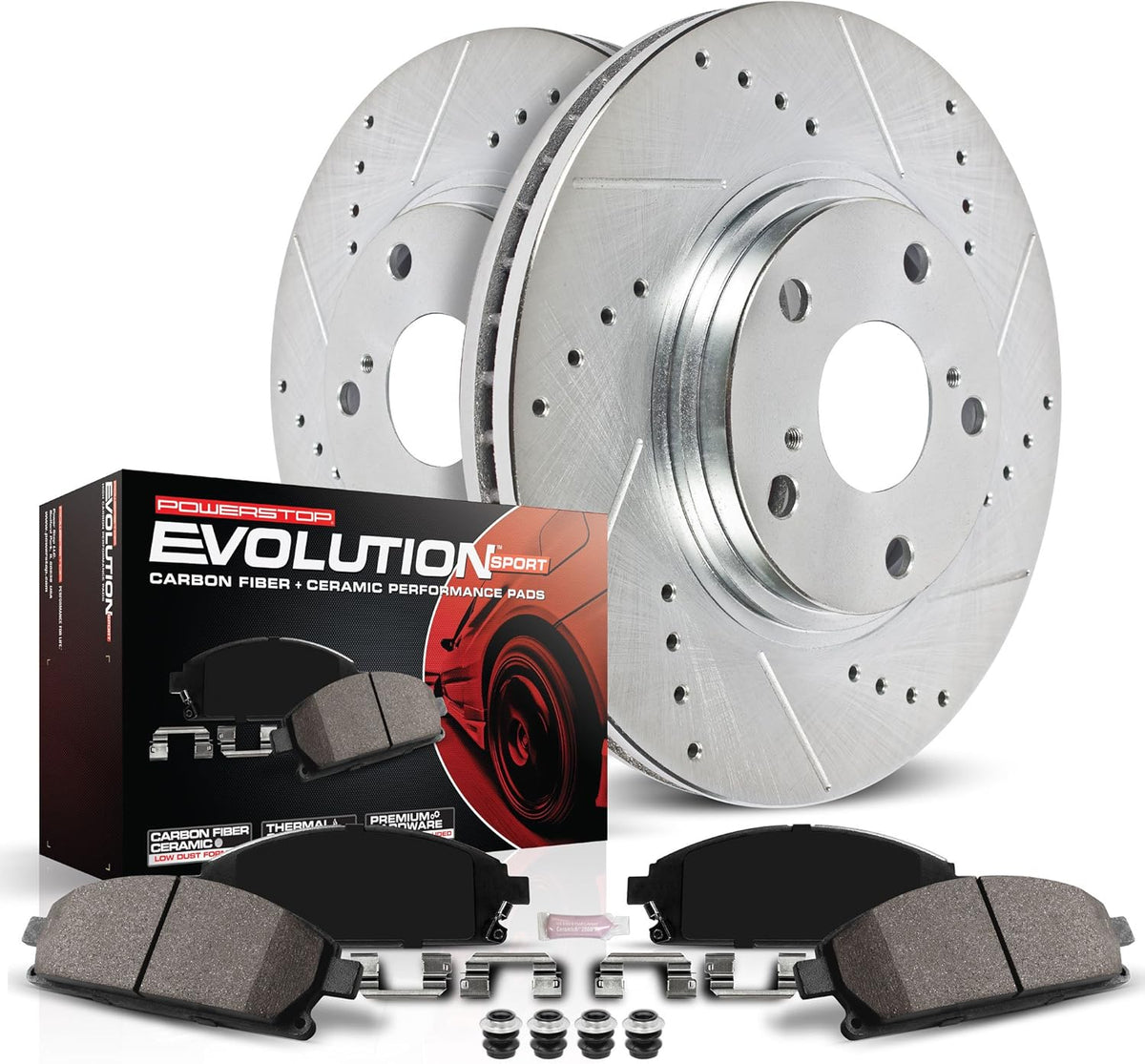 Front Z23 Carbon Fiber Brake Pads with Drilled & Slotted Brake Rotors Kit H45657