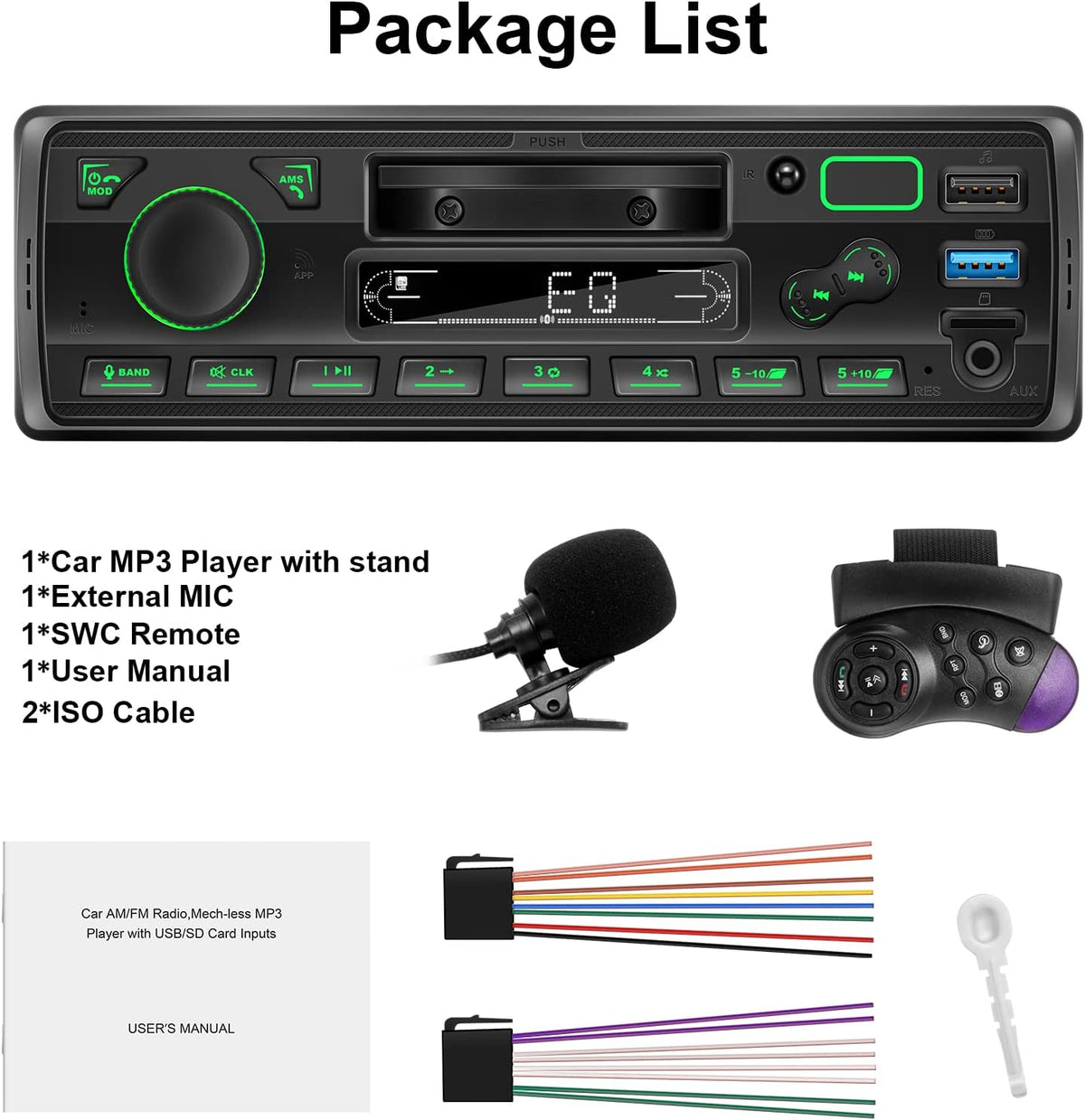 Single Din Car Stereo with Bluetooth MP3 Player, Pack of 2 E5006