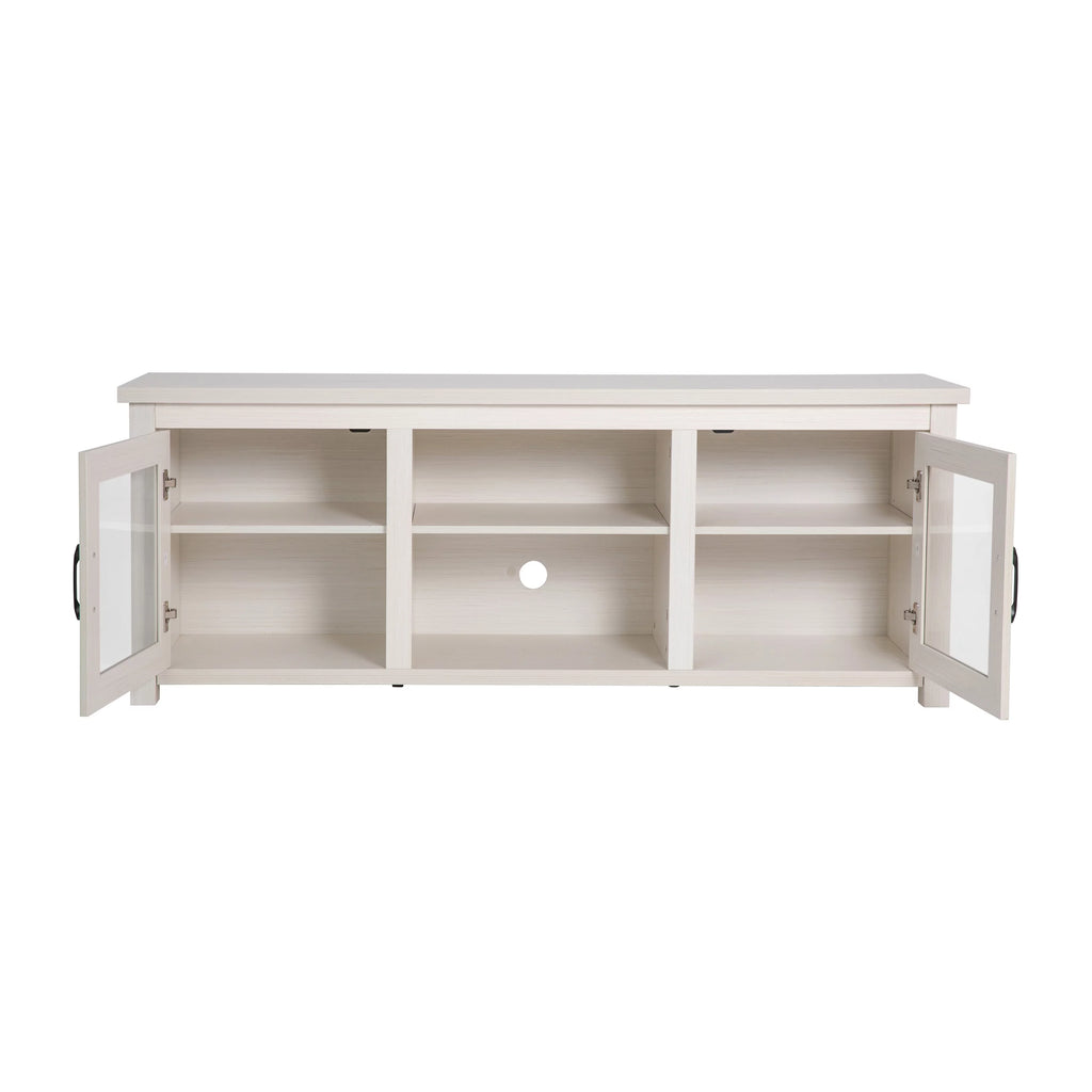 White Wash TV Stand with Glass Doors and Adjustable Shelves B33811