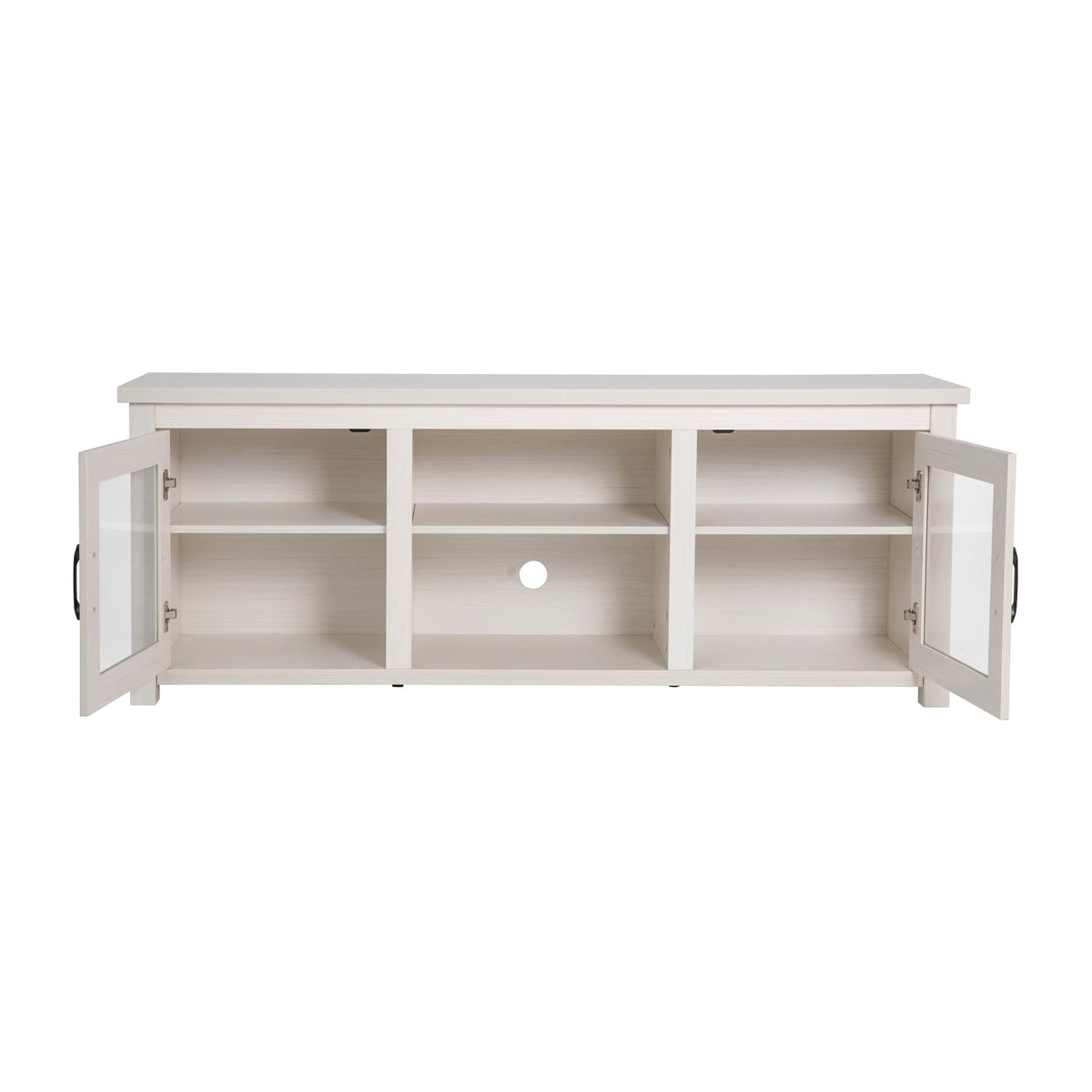 White Wash TV Stand with Glass Doors and Adjustable Shelves B33811