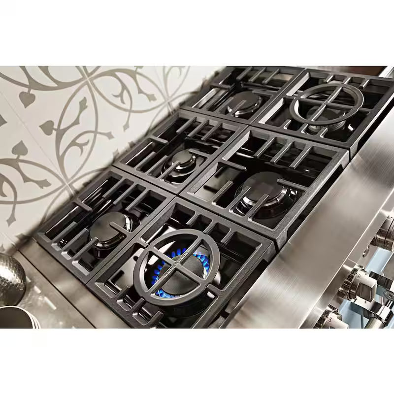 48 in. Double Oven Dual Fuel Range with Self-Cleaning and True Convection in Misty Blue J403096