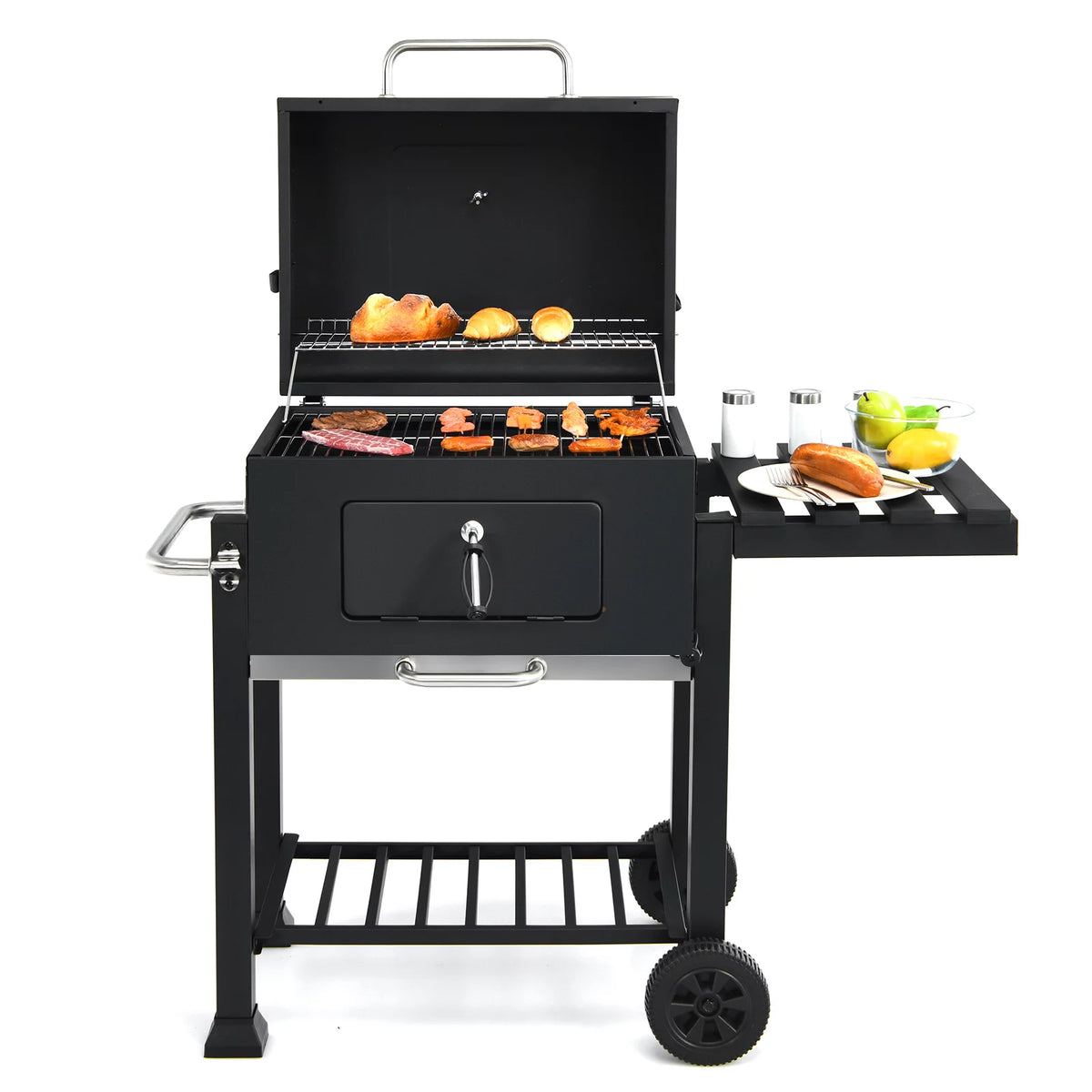 Portable Charcoal Grill with Wheels & Side Table U8534