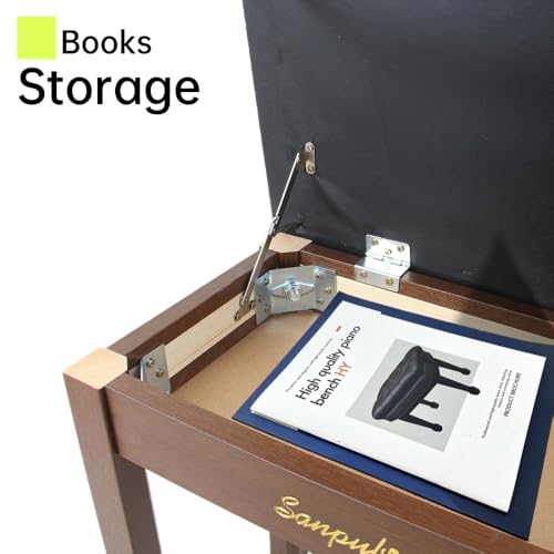 Solid Wood Padded Piano Bench with Storage V1625