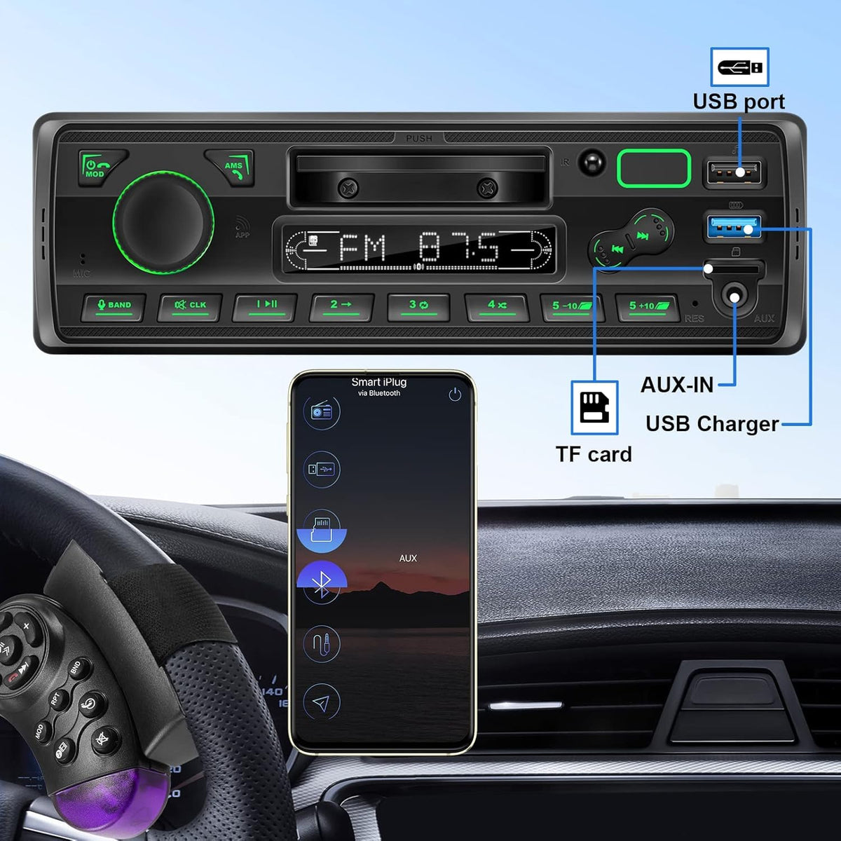 Single Din Car Stereo with Bluetooth MP3 Player, Pack of 2 E5006