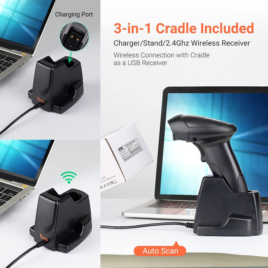 Wireless Barcode Scanner 1D 2D QR with USB Charging Base, Pack of 2 U1357