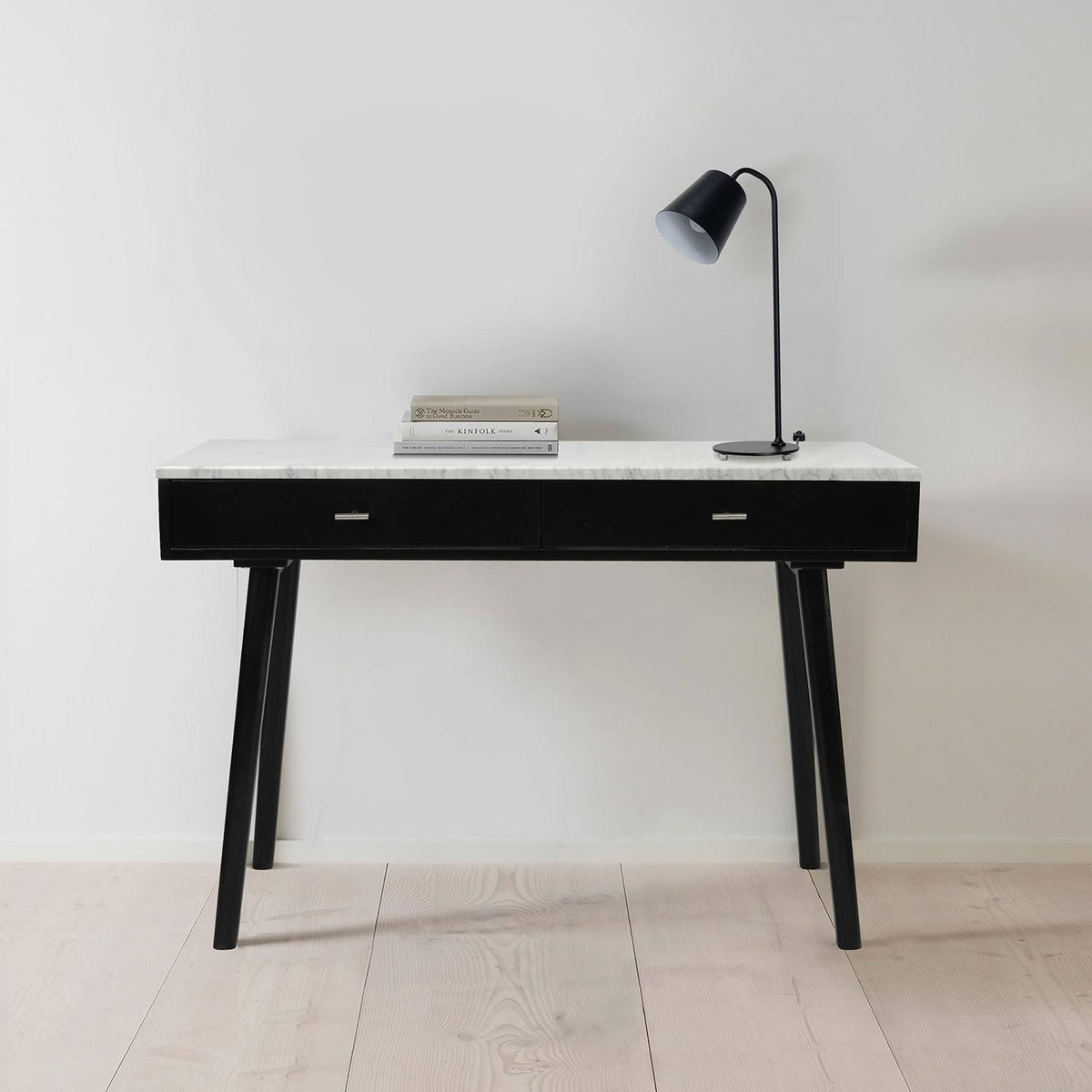 Rectangular Italian Carrara White Marble Writing Desk with Black Legs Z501