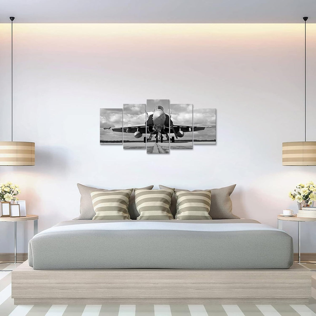 5 Piece Black and White Airplane Canvas Prints Wall Art O64976