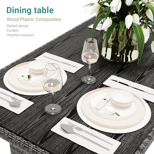 7 Piece Outdoor Patio Furniture Set with Plastic Wooden Table Q34327