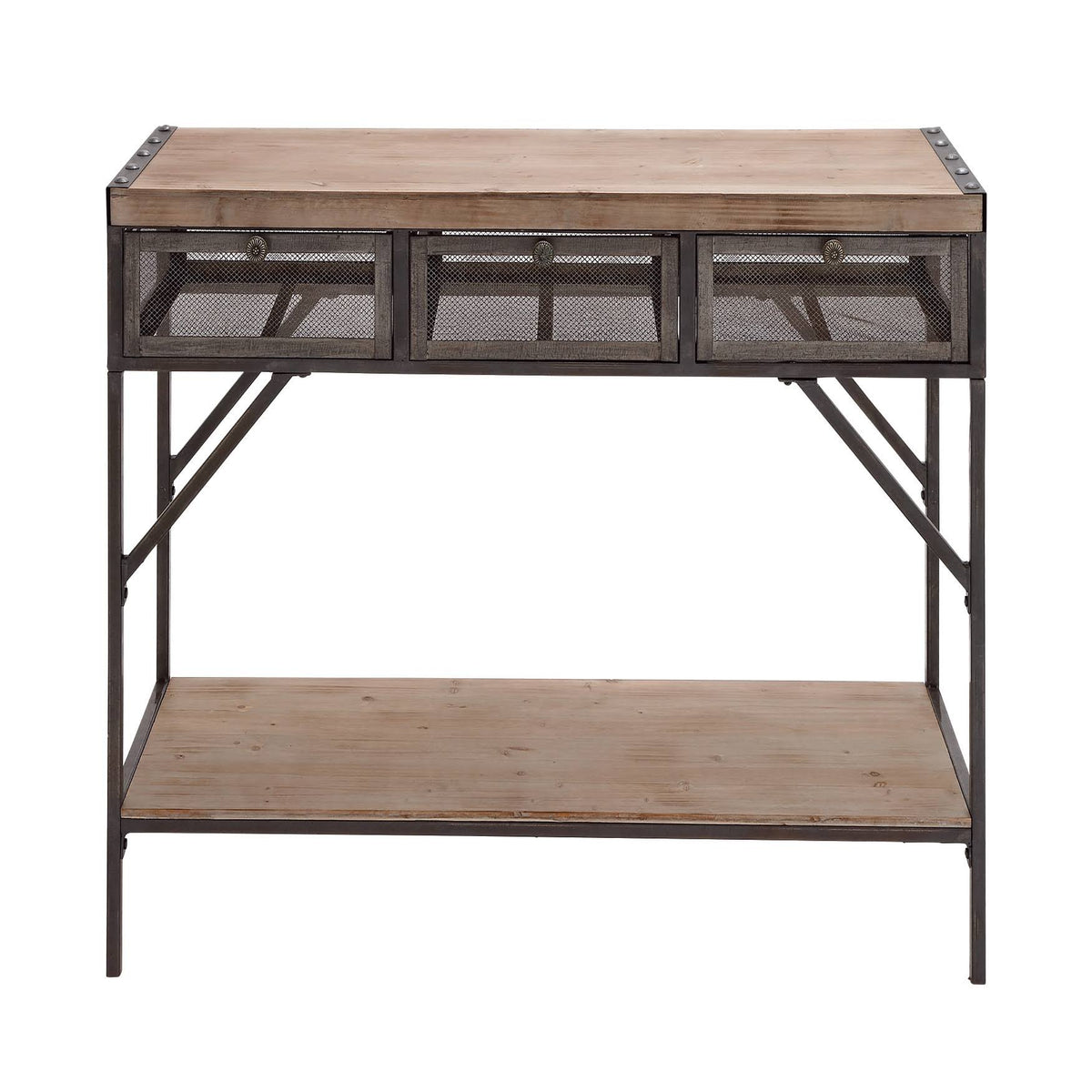 Brown Industrial Metal Console Table C2829