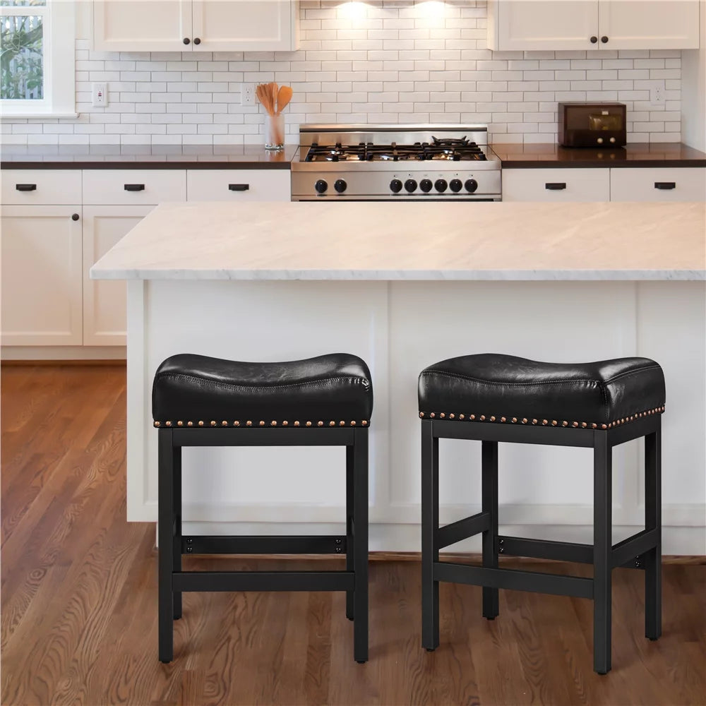 Set of 2 Black Faux Leather Bar Stools E52348