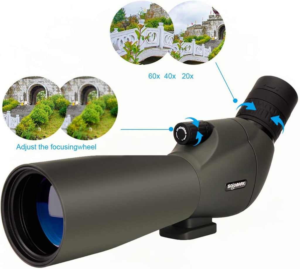 20-60x60 HD Spotting Scope BAK4 45 Degree Angled Eyepiece Telescope with Tripod, Carrying Bag Y634465