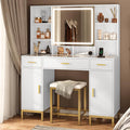 White Vanity Set with Lighted Mirror and Charging Station S7172