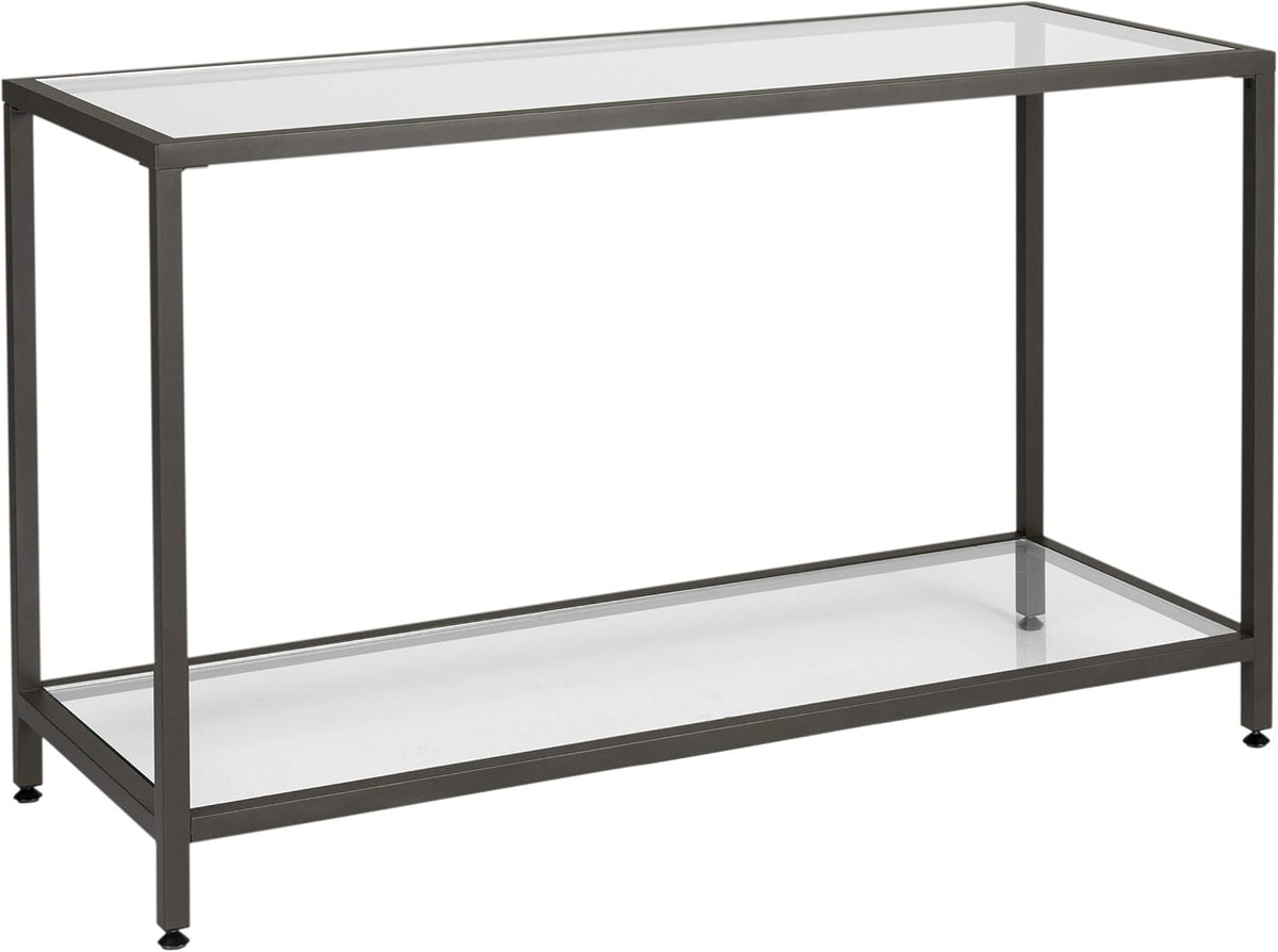 Pewter End Table with Clear Glass Z4944