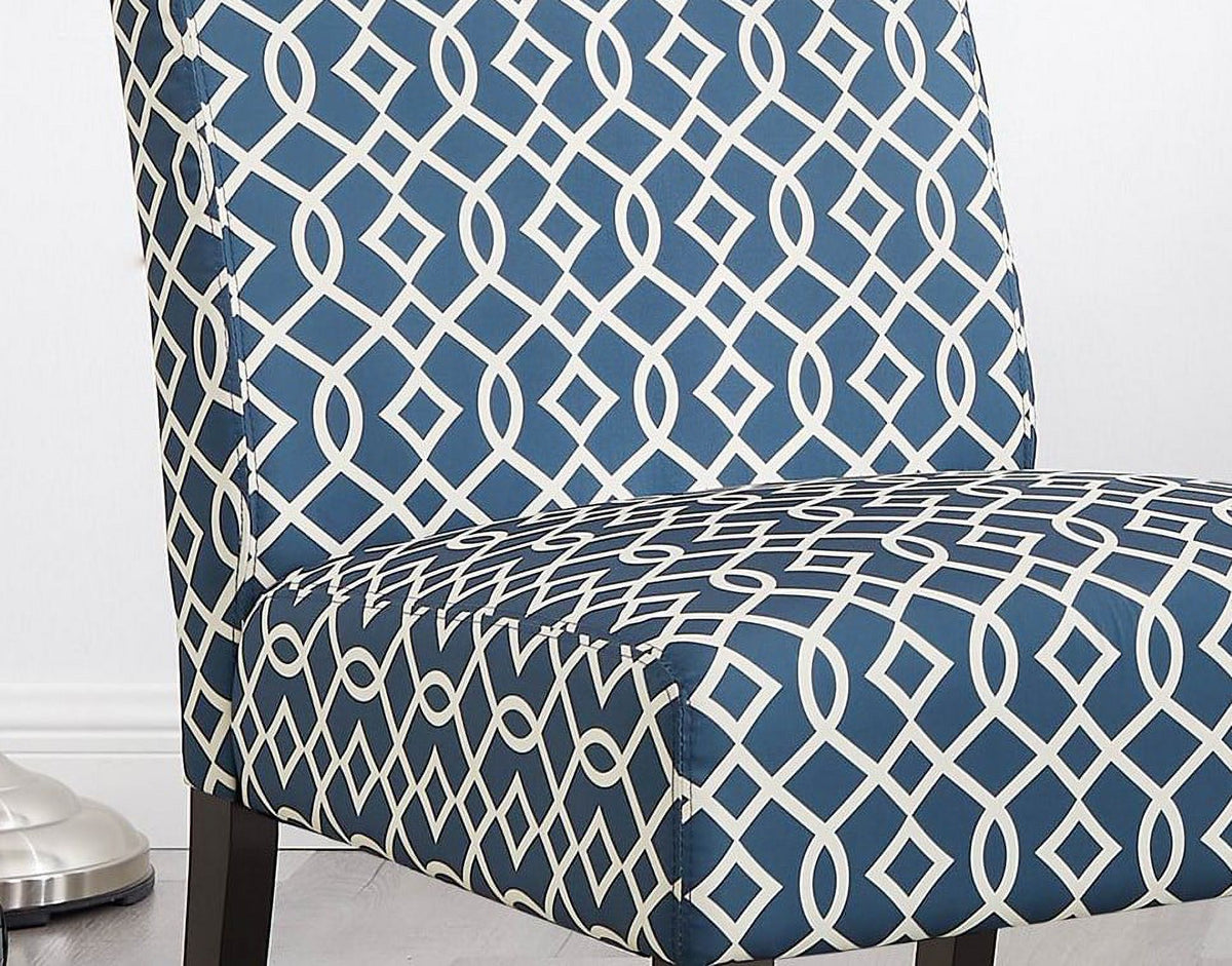 3pc Blue Fabric Upholstered Side Table and 2 Chairs A52363