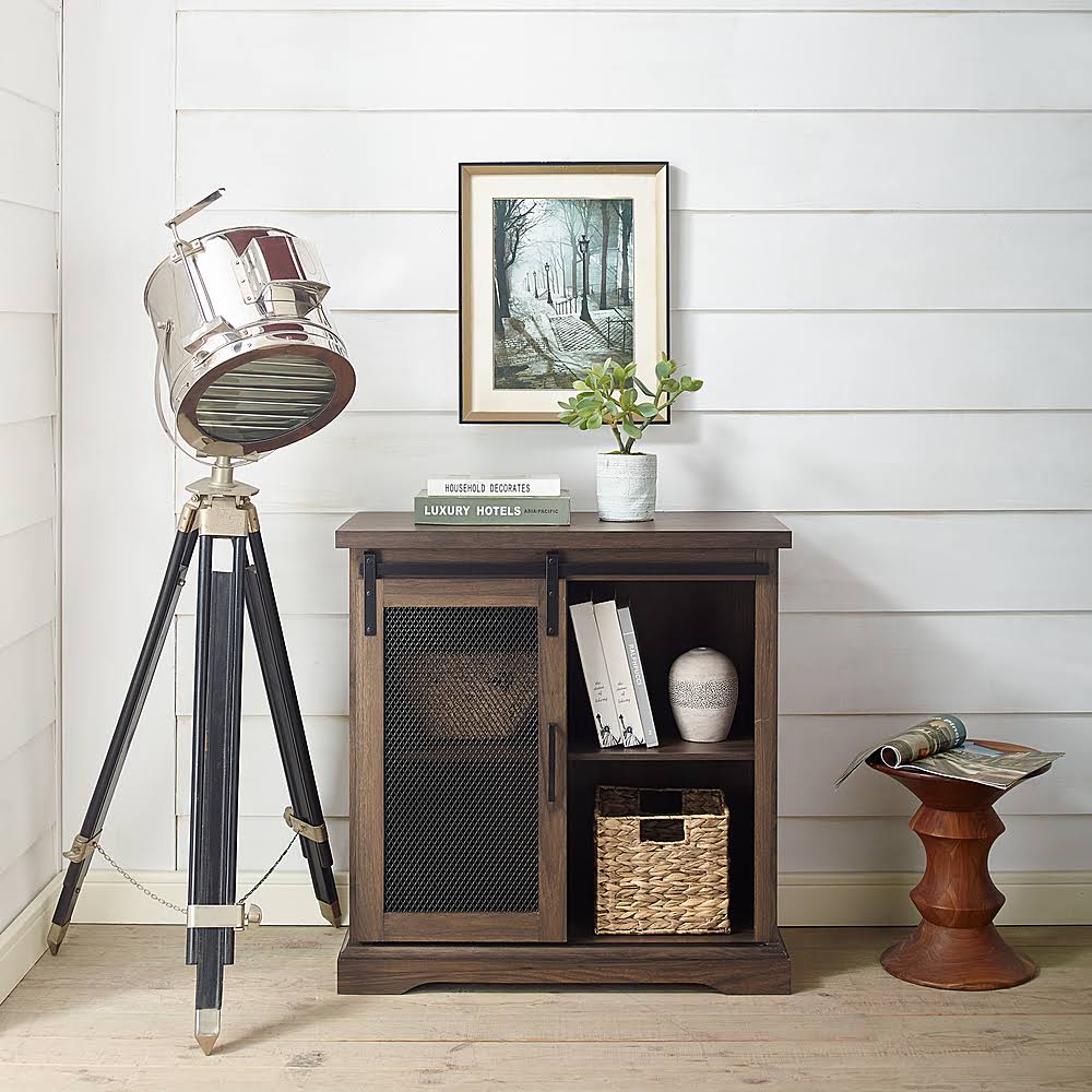 Dark Walnut Sliding Metal Mesh Door Buffet Cabinet Z82500