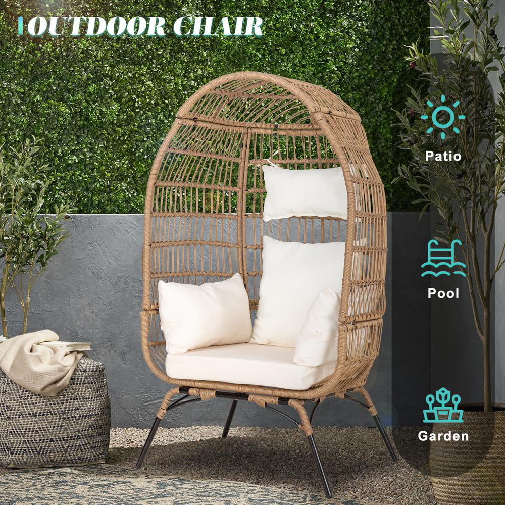 Navy Blue Rattan Wicker Oversize Patio Chair with Cushion E1954