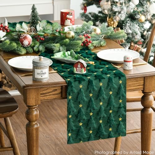 Green Plush Faux Fur Jacquard Christmas Table Runner 13x72 Inch F736488