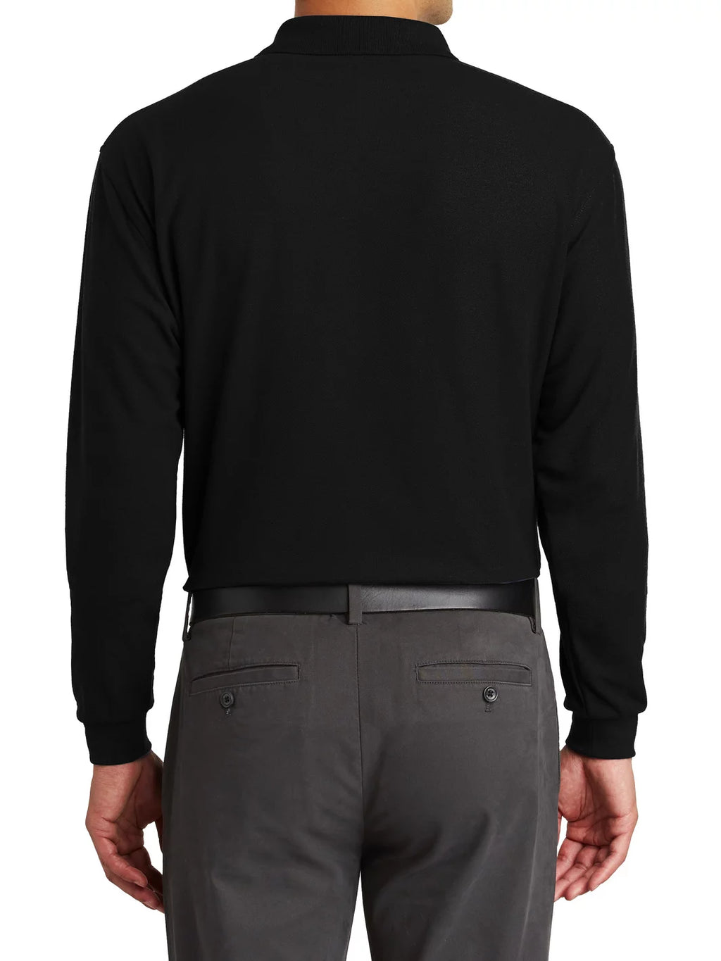Long Sleeve Silk Touch Polo with Pocket Black Large R2279