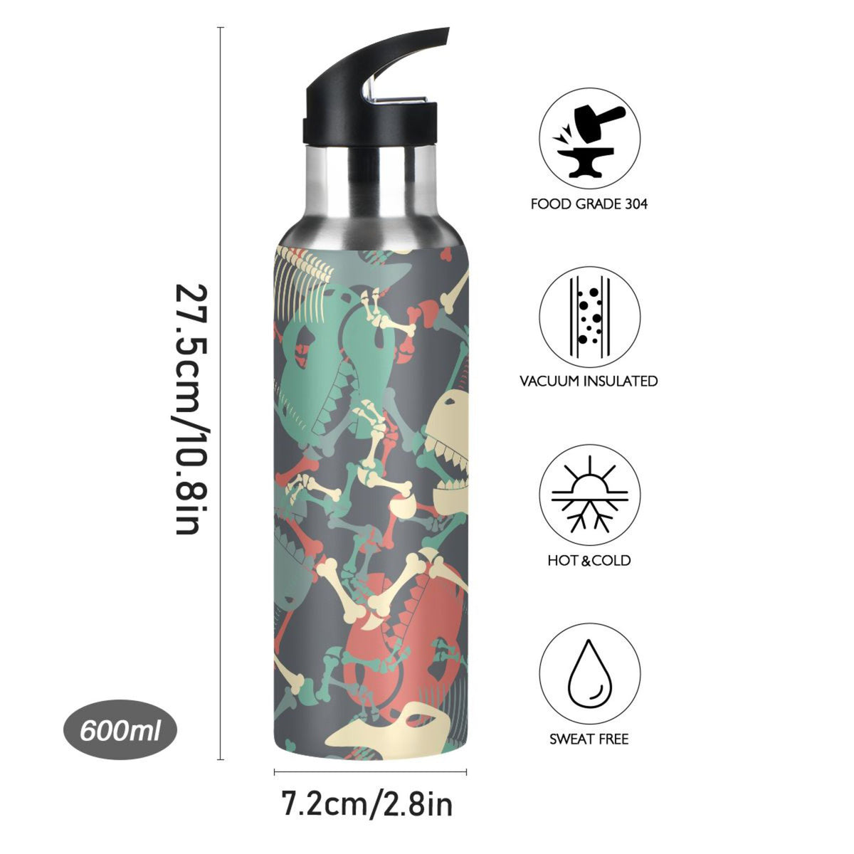 20 OZ Stainless Steel Water Bottle with Straw Lid O65220