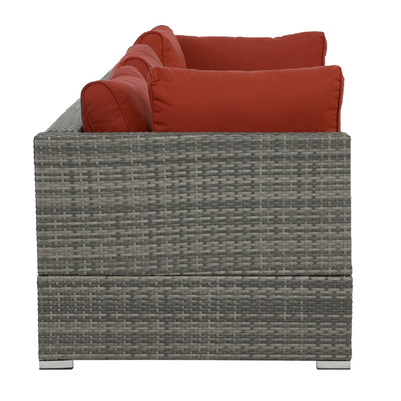 Red Wicker-Fabric Outdoor Sofa Three Piece D657