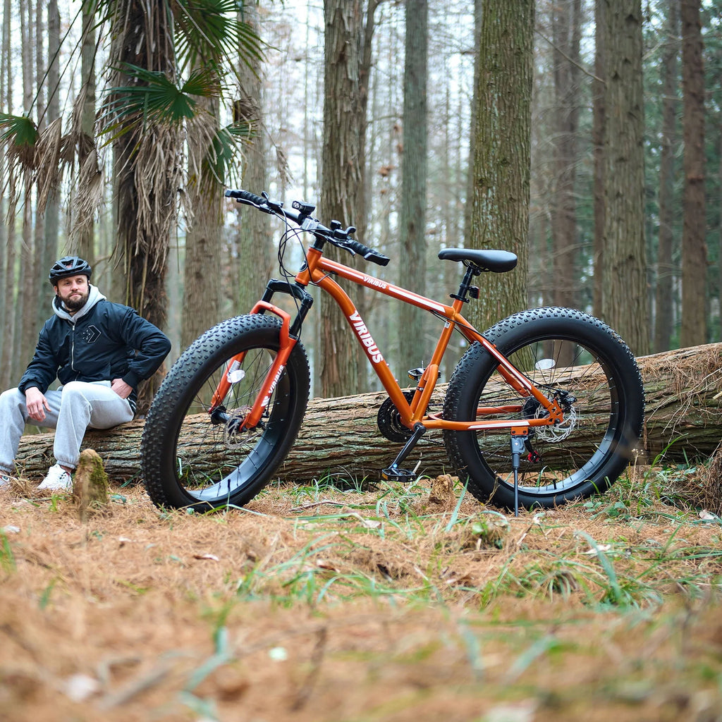 26 Fat Tire Mountain Bike with Front Suspension 21 Speeds Disc Brakes Orange S37064