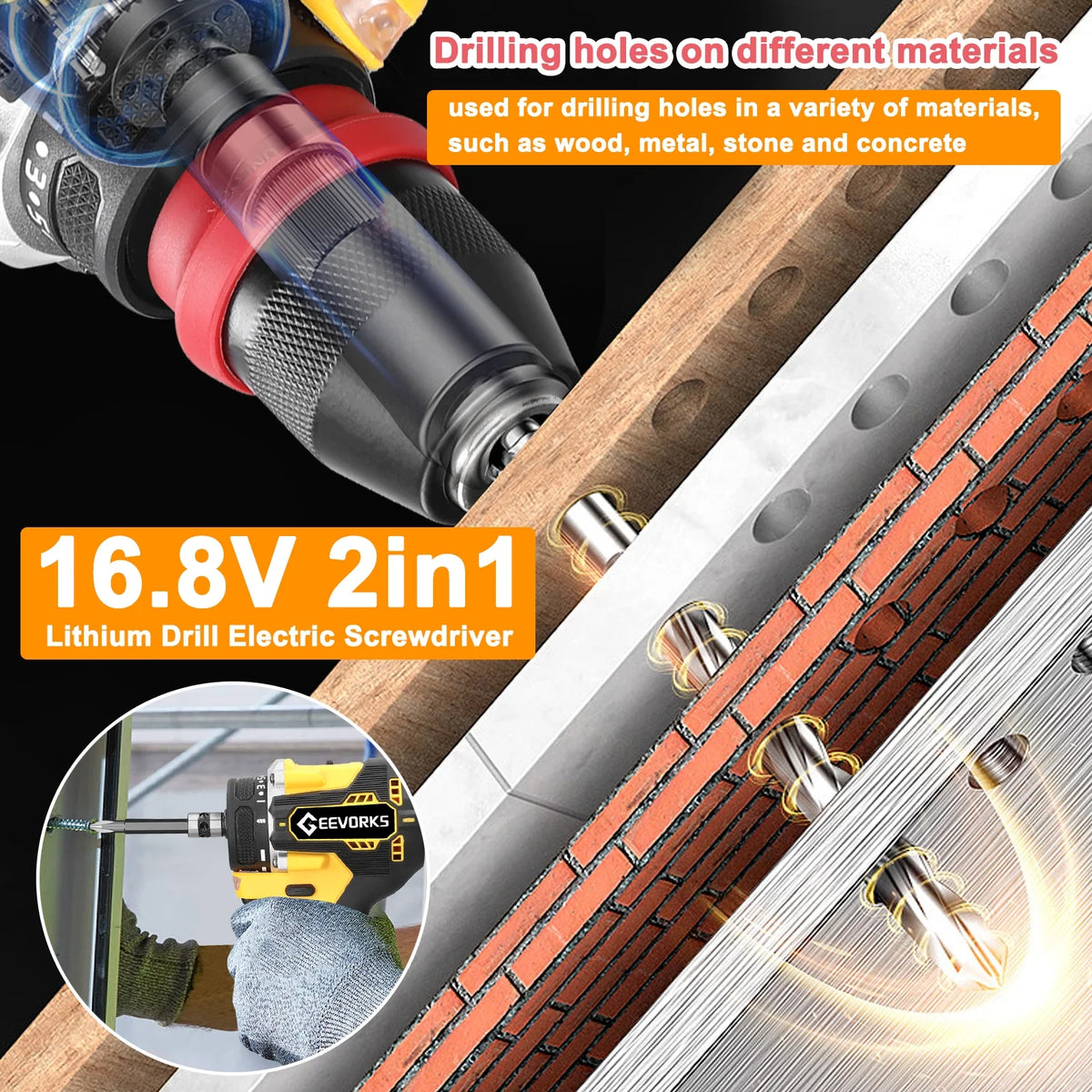 16.8V 2in1 Lithium Electric Screwdriver 45Nm Torque V2316