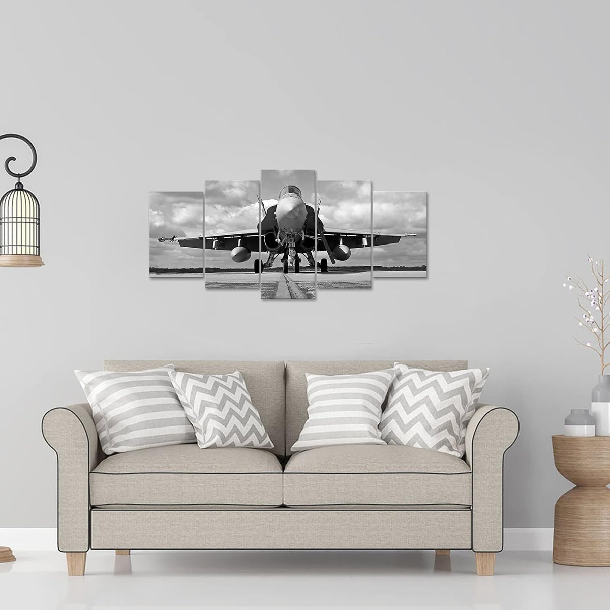 5 Piece Black and White Airplane Canvas Prints Wall Art O64976