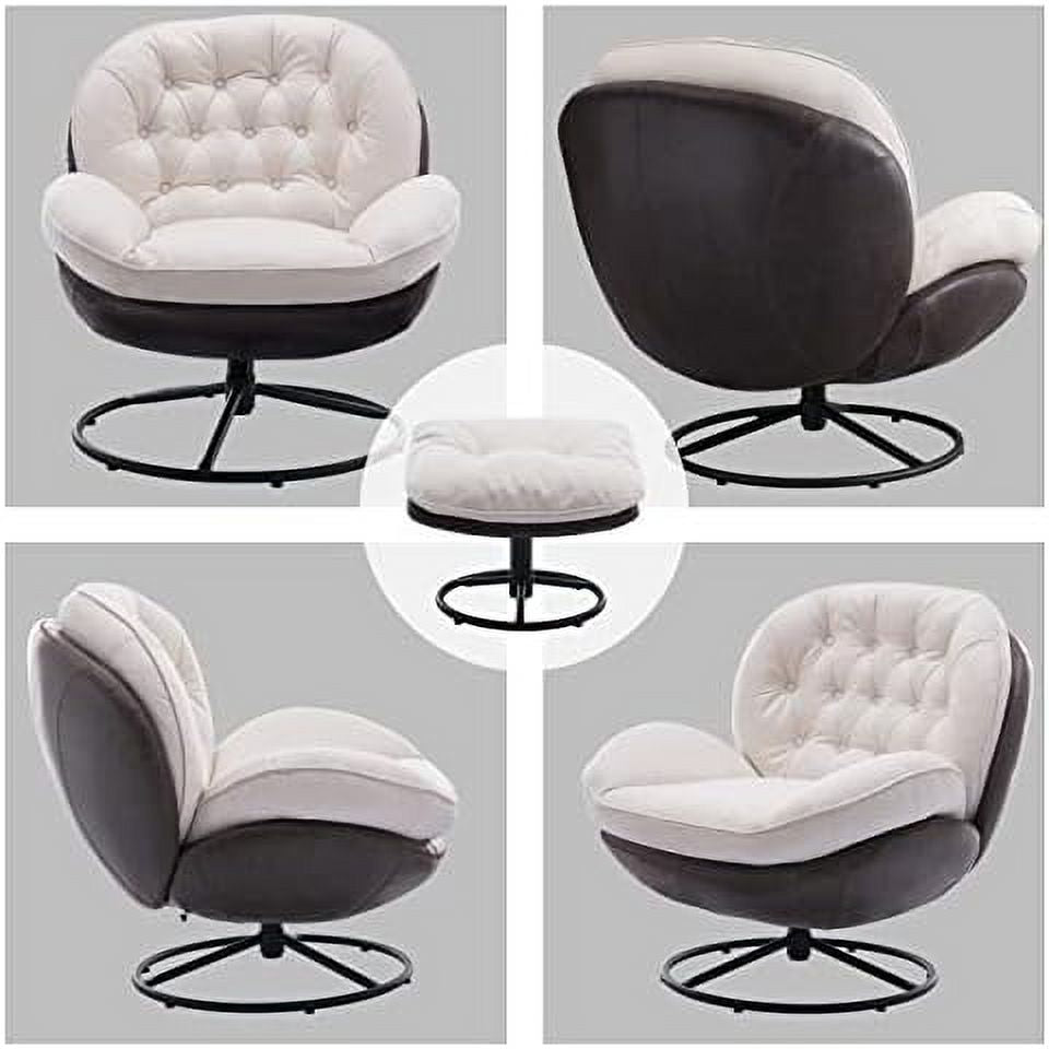 White Linen Swivel Arm Chair with Ottoman F243147