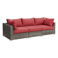 Red Wicker-Fabric Outdoor Sofa Three Piece D657
