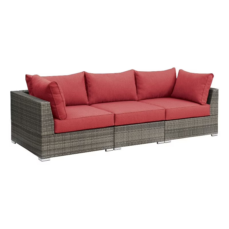 Red Wicker-Fabric Outdoor Sofa Three Piece D657
