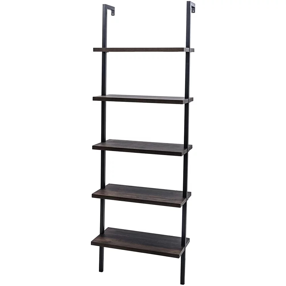 5-Shelf Wood Ladder Bookcase with Metal Frame R2273