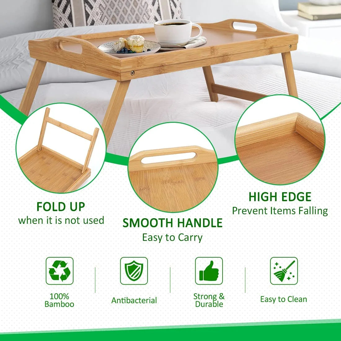 Folding Bed Tray Table with Handles Bamboo Z899
