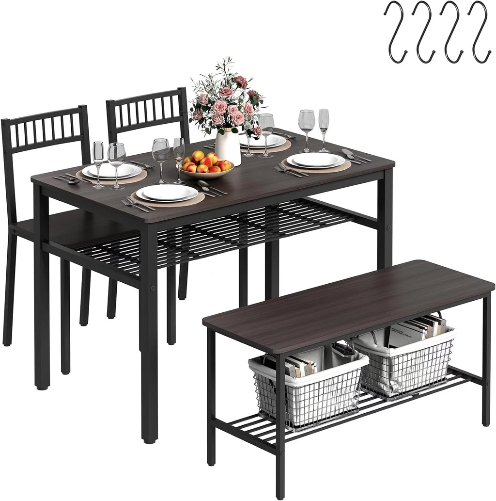 Kitchen Table and 2 Chairs with Bench Brown E559