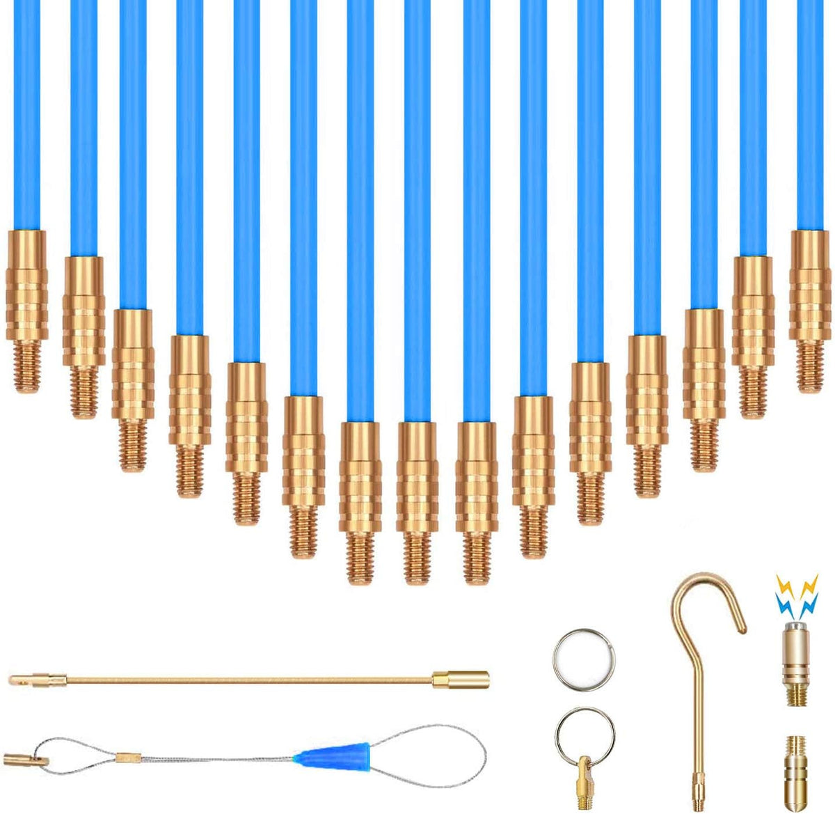 Blue Fiberglass Fish Tape with Hook And Hole In Transparent Tube G13117