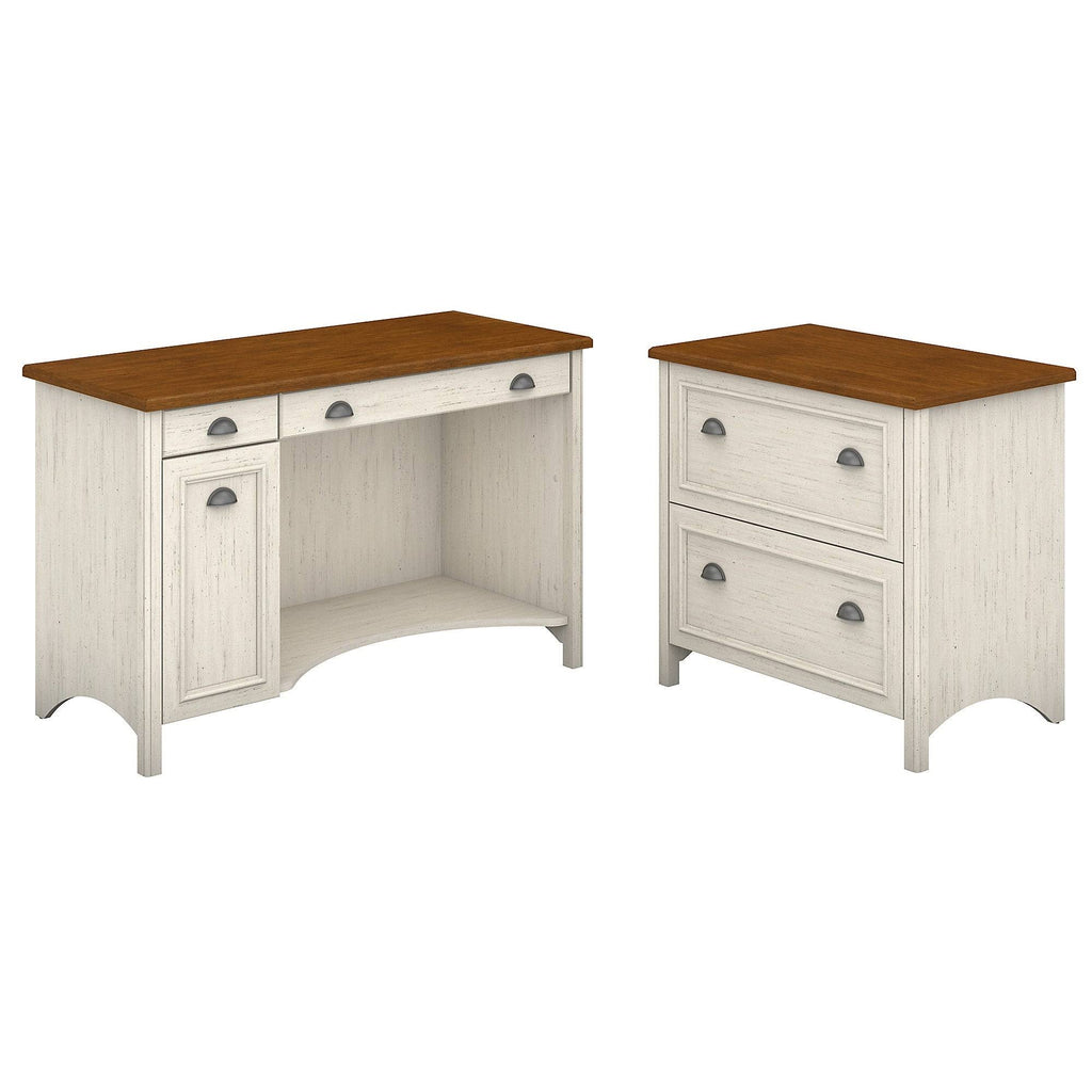 Antique White Computer Desk with 2-Drawer Lateral File Cabinet B105