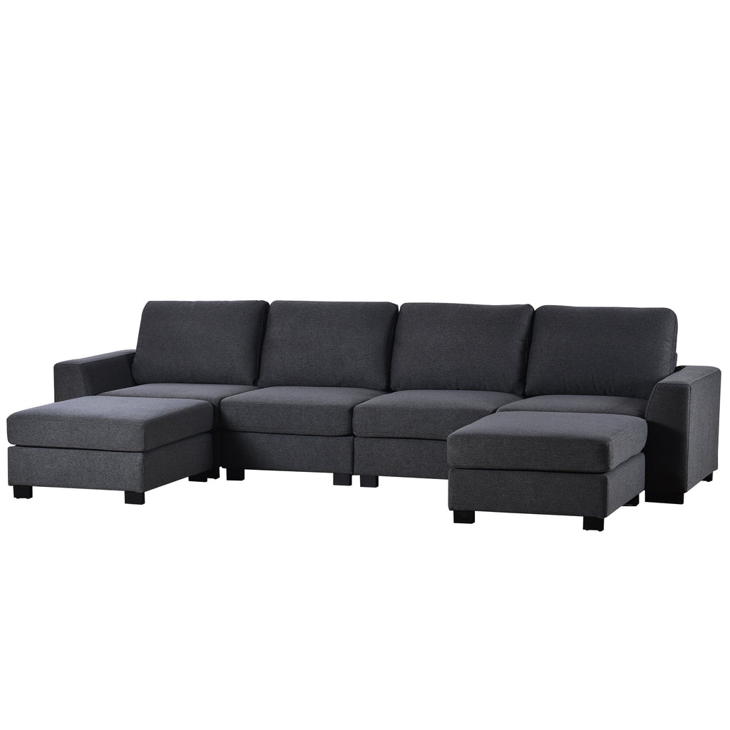 Gray U Shaped 6 Seater Sectional Sofa with Ottomans T311