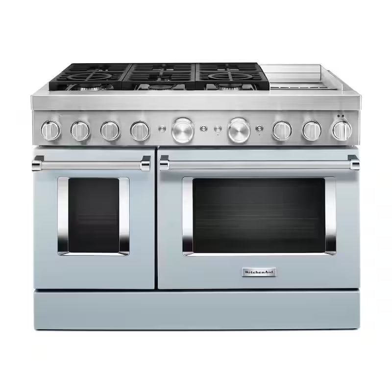 48 in. Double Oven Dual Fuel Range with Self-Cleaning and True Convection in Misty Blue J403096