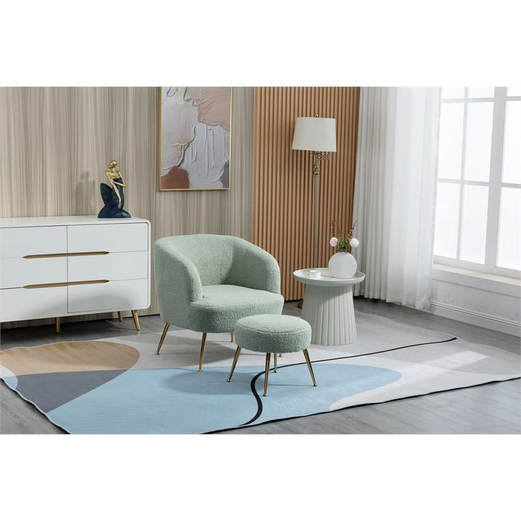 Pea Green Wool Accent Armchair with Ottoman and Gold Leg R5813