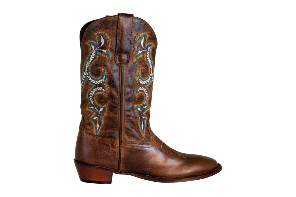 Brown Leather Square Toe Western Boots E559