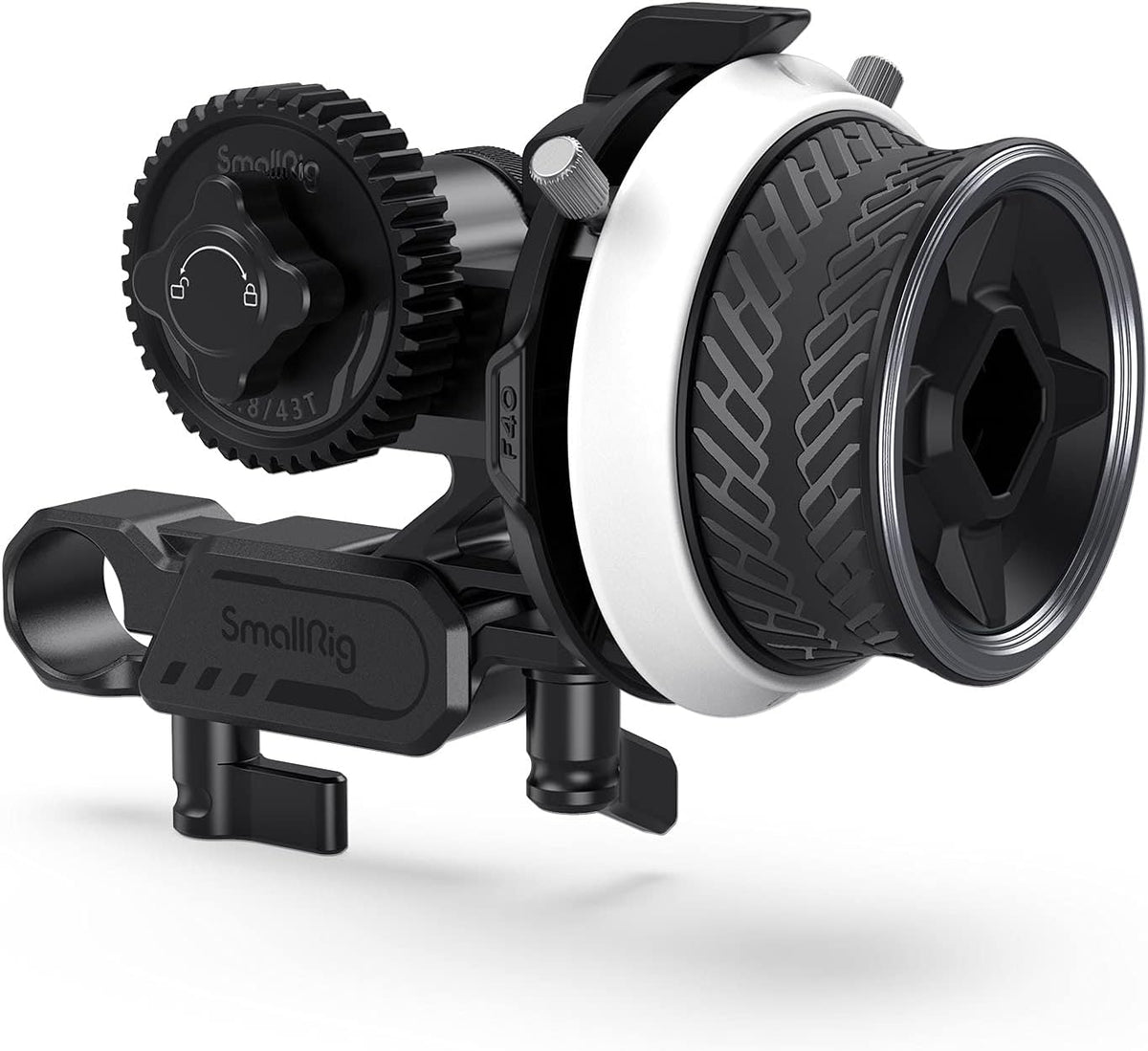 Mini Follow Focus with A/B Stops and 15mm Rod Clamp and Snap-on Gear Ring Belt C430